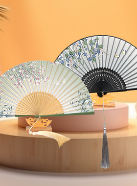 古风折叠扇绿色夏凉扇紫色手持风扇耐用便携礼品扇汉服旗袍随身