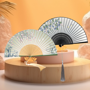 古风折叠扇绿色夏凉扇紫色手持风扇耐用便携礼品扇汉服旗袍随身