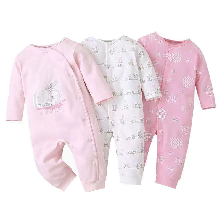 外贸童装新款春秋婴儿连体衣长袖哈衣平脚爬服宝宝三件装跨境代发