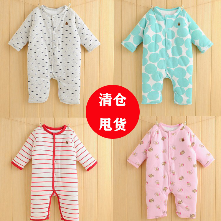 婴儿宝宝哈衣夹棉外出冬不开档秋冬款连体衣保暖男女新生儿衣服潮