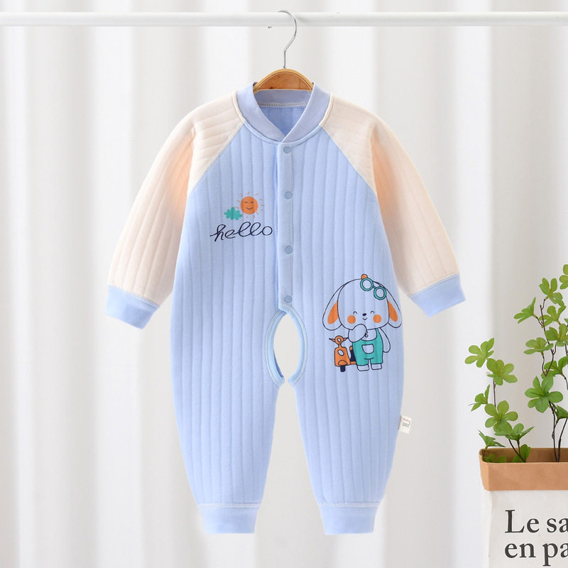 新款婴儿连体衣服秋冬棉三层