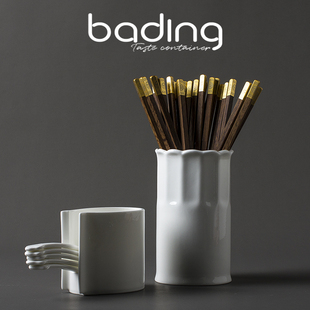 简约清新纯白骨瓷沥水筷子筒筷笼小调羹桌面收纳盒子餐桌用餐配套