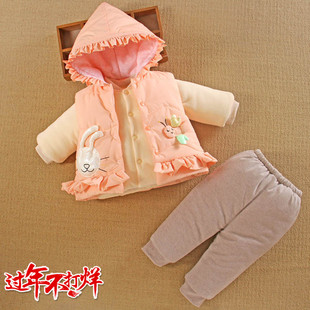 三件套女宝宝衣服分体款外出服小月龄婴儿冬装加厚棉服外套装季天