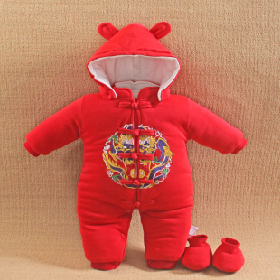 连包脚满月装男宝宝连体衣新生儿秋冬款过年拜年新年婴儿服外出季
