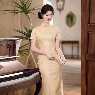 长款旗袍新中式国风2026新款年轻夏少女粉高端大气纯色改良连衣裙