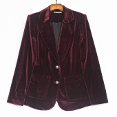 复古港风收腰显瘦气质小西服 外贸单酒红色丝绒西装 女 高级感外套