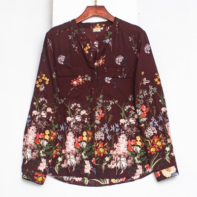 直筒型文艺风单排扣长袖雪纺上衣