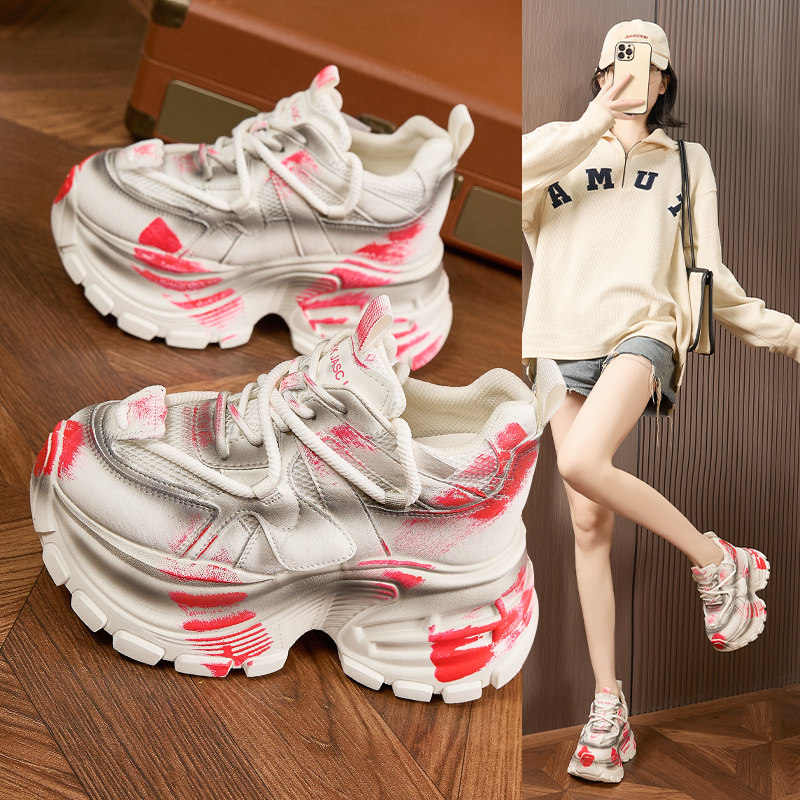 厚底内增高个性老爹鞋女爆款春季新款小个子做旧复古休闲运动鞋潮,女鞋,老爹鞋,淘宝优惠券,粉丝福利购,淘宝优惠卷