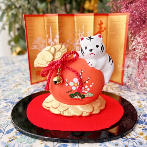 药师窑陶锦彩招福金运宝袋虎摆件