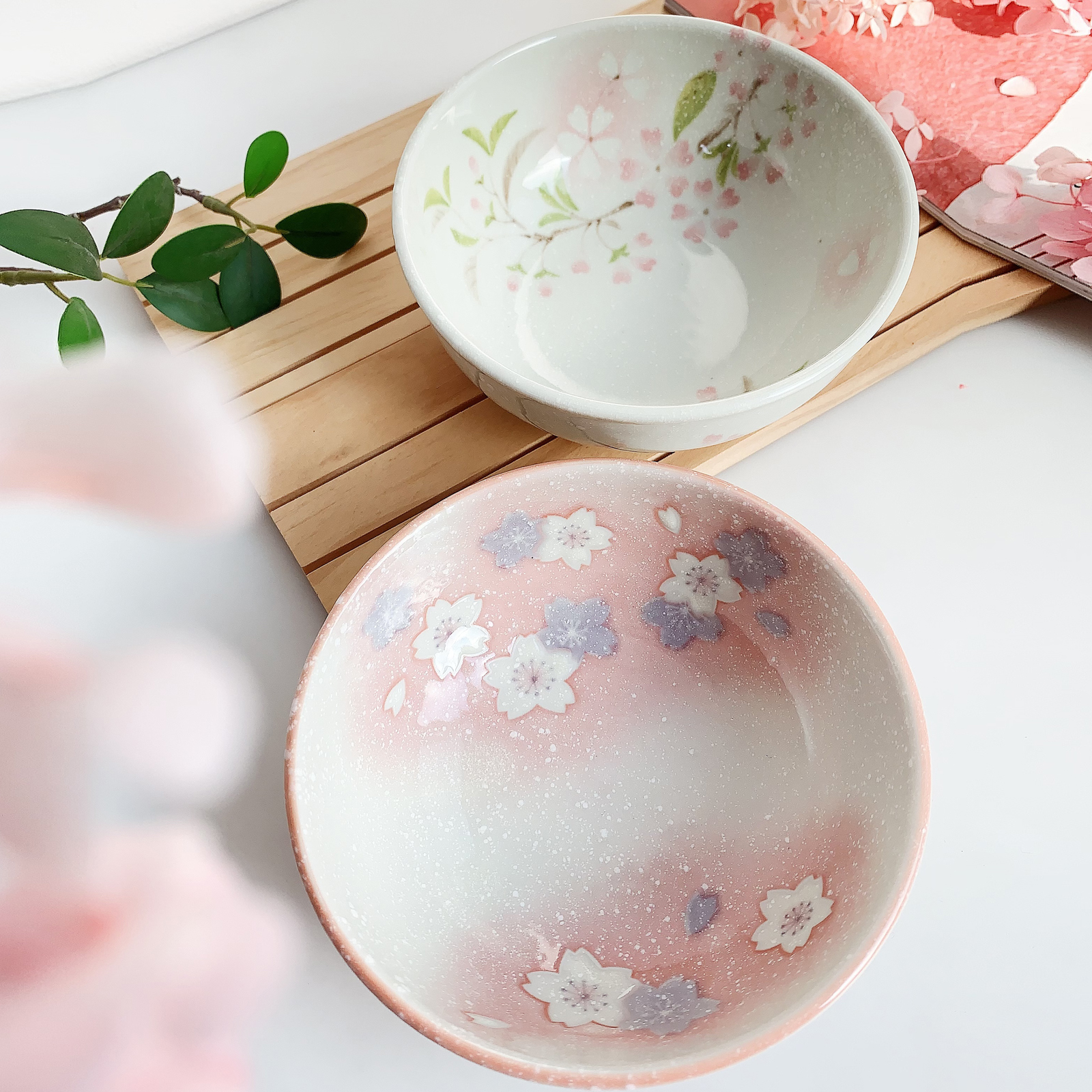 浪漫少女心粉嫩水蓝樱花饭碗盘