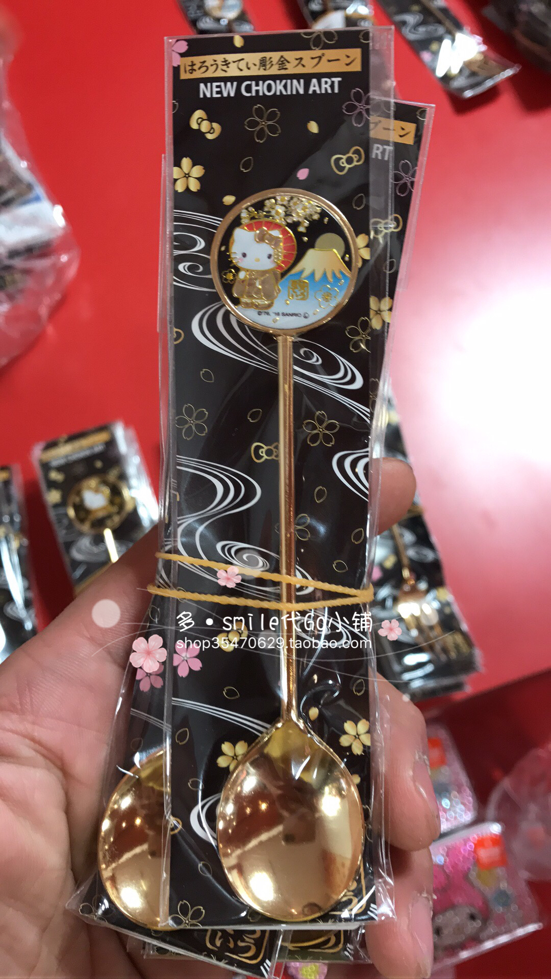 现货日本江之岛hello kitty礼品店限定金色咖啡勺点心叉搅拌勺子