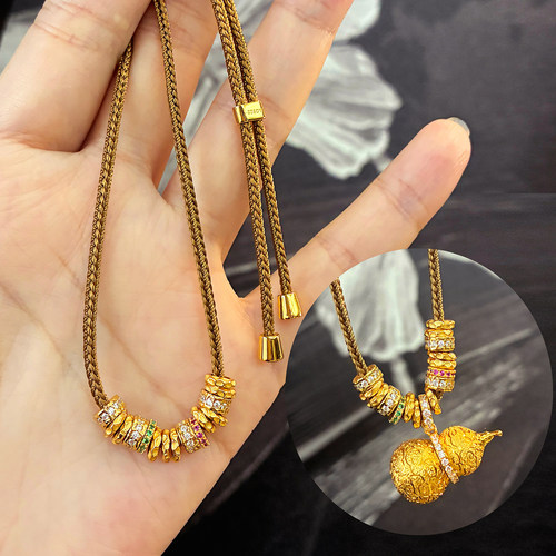 编织棕绳毛衣链可搭配提溜吊坠