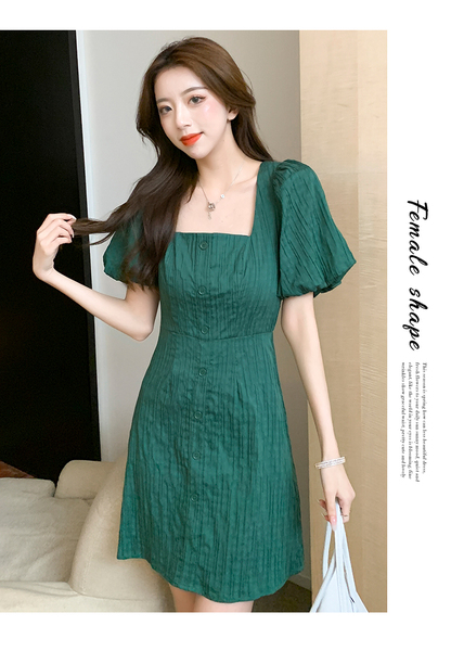 Yf 女装甜美灯笼袖方领x型宝藏连衣裙服装批发女装直播货源 短袖连衣裙 夜店装 Mks