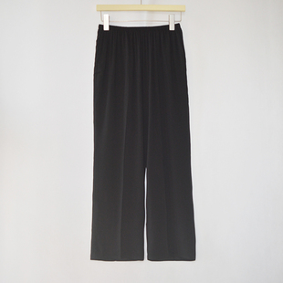 宽松九分裤 新款 奶奶薄款 休闲裤 夏季 子棉绸高腰黑色休闲裤 直筒裤