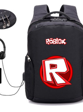 ROBLOX游戏周边学生书包男女双肩包USB充电耳机口密码锁防盗背包