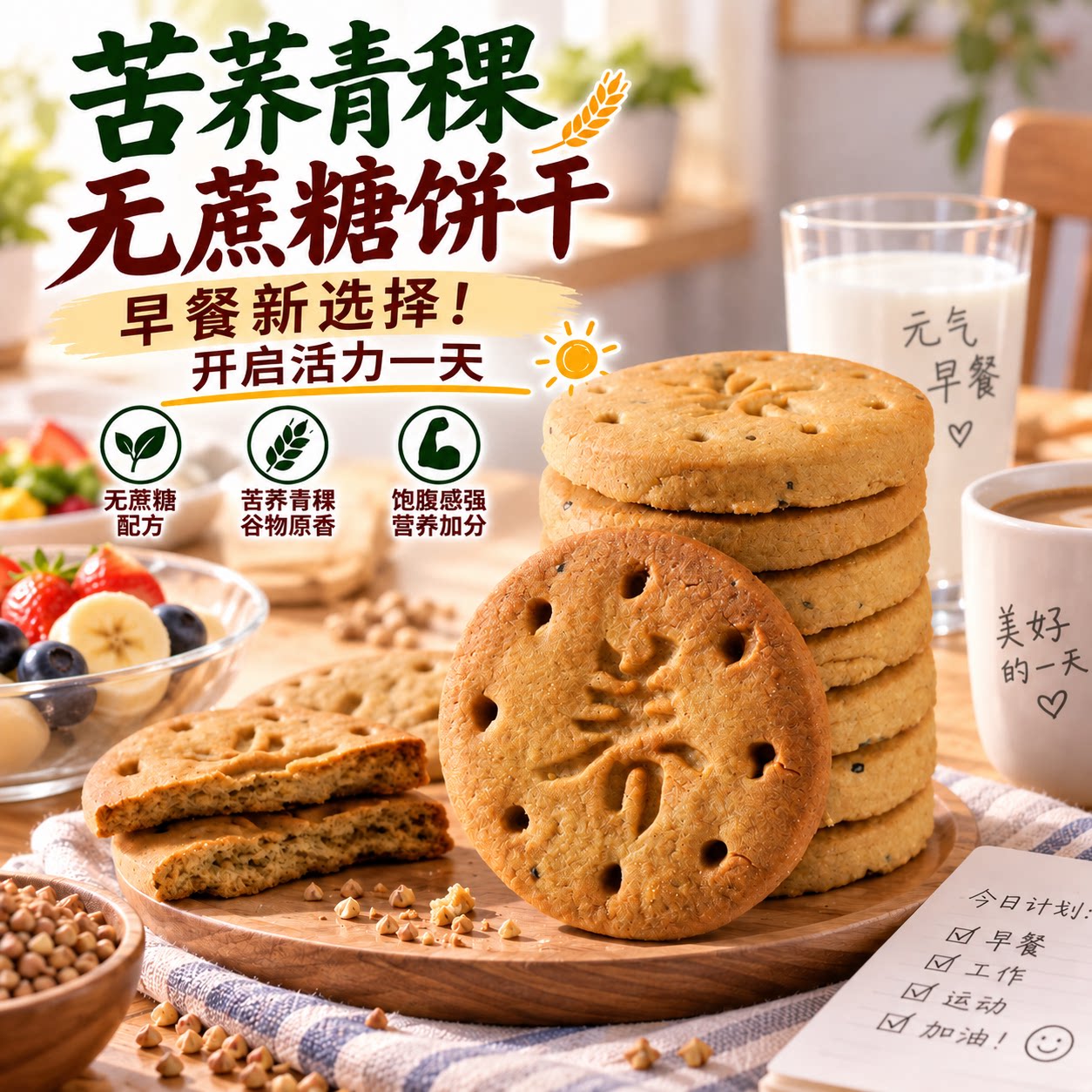 减脂零食苦荞青稞无蔗糖饼干酥脆早代餐零食品约16g/袋便携即食