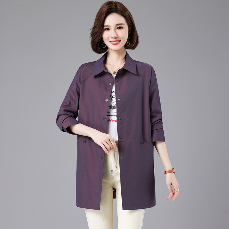 风衣女春秋中长款2025新款中年妈妈减龄气质女装拼接翻领女款外套