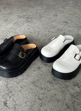 D家16年老店 实拍牛皮厚底包头拖松糕女拖鞋 增高好搭福利价 C061