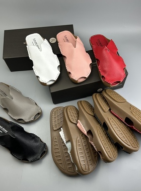 D家16年老店 爆单欧美范手工实线牛皮包头拖 柔软夏季拖鞋 5218