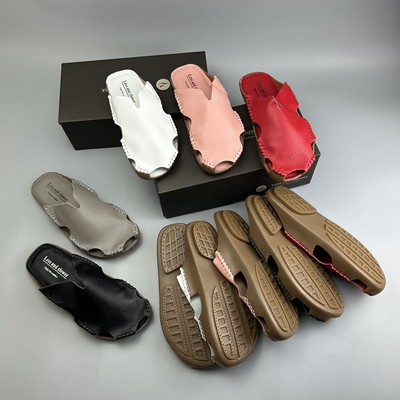 无骨休闲平底女皮拖包头拖鞋镂空