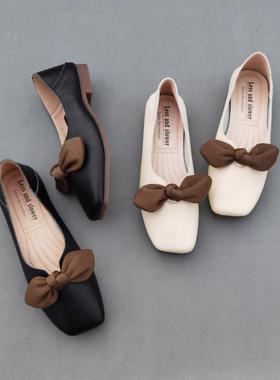 D家鞋库 L1835时尚两穿牛皮女单鞋 蝴蝶结小方头皮鞋 很舒服热销