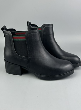 D家16年老店 小码34码牛皮女短靴 松紧带套脚女皮靴 瑕疵处理1363