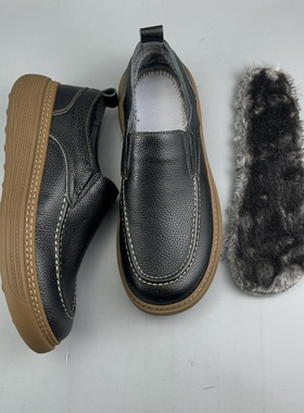 D家16年老店 热销！保暖加绒休闲男皮鞋 欧美风牛皮套脚男鞋 6602
