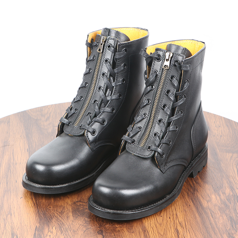高帮黑色真皮飞行靴全牛皮伞兵靴