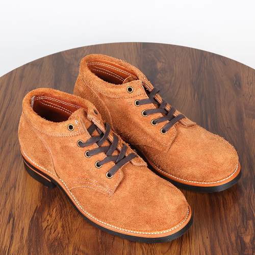 翻毛牛皮工装靴大头系带短筒