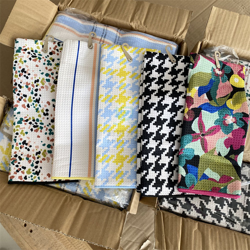 加厚华夫格印花毛巾 带挂绳厨房餐桌两用吸水抹布