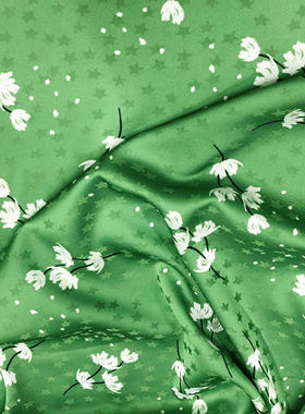 绿色小五角星提花仿醋酸面料夏凉丝滑微弹连衣裙旗袍裤子衬衫布料