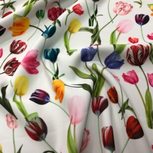 春秋郁金香醋酸麻纱面料色彩靓丽垂坠抗皱微弹连衣裙外套时装布料