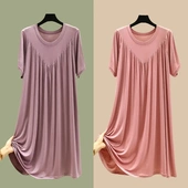 薄款 连衣裙女夏季 大摆裙宽松过膝加肥睡裙家居裙 莫代尔中长款 大码