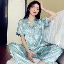 冰丝睡衣女款夏季套装爆款2025新款仿真丝女士薄款短袖长裤家居服