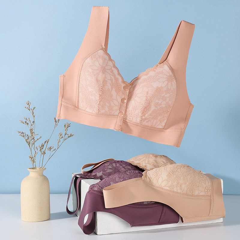 妈妈内衣女舒适中老年前扣背心式文胸中年妇女大码无钢圈胸罩衣