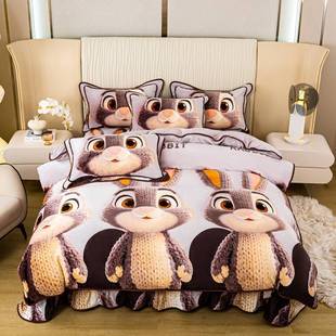 5D加厚牛奶绒四件套加厚保暖双面绒床单被套床上用品四件套
