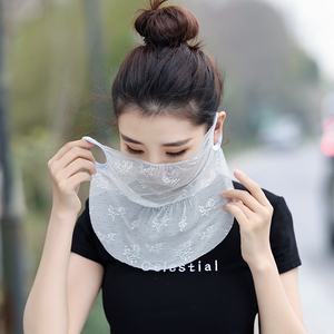雅致淑女轻薄透气镂空蕾丝面罩挂耳面纱夏天骑开车遮阳防晒护脸部