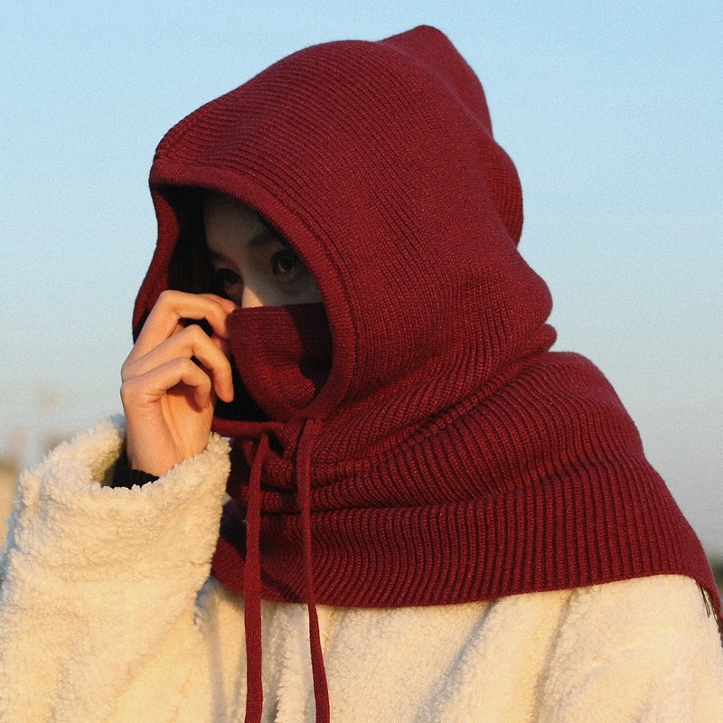 套头帽子围脖护肩一体加厚防风女