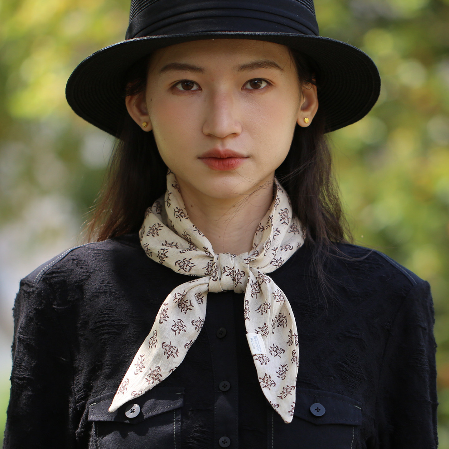 天然苎麻凉感透气小领巾女夏季复古碎花一巾多用发带百搭出游吸汗