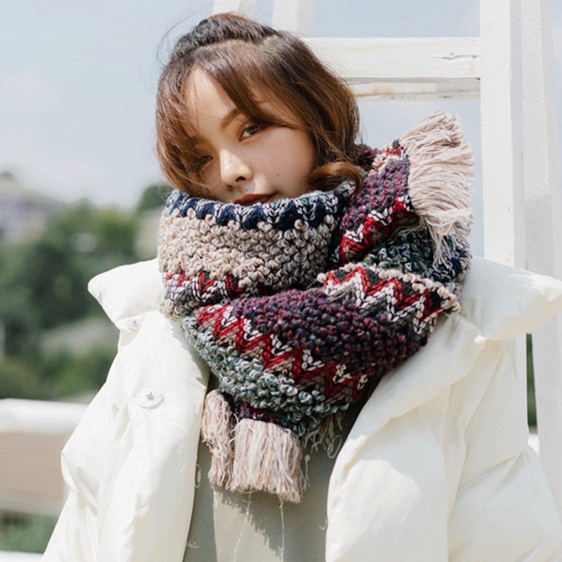 文艺复古民族风毛线披肩冬天学生韩版ins针织保暖女流苏围巾原宿