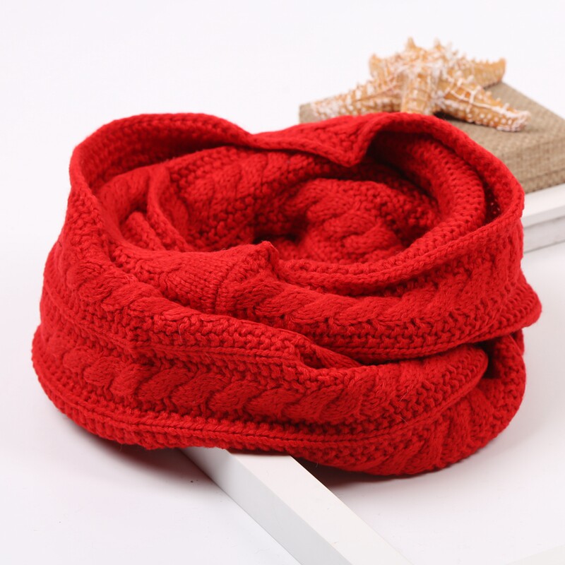 男女情侣加厚毛线围脖韩版冬天保暖脖套百搭麻花纯色学生套头红色