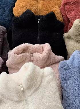 立领羊羔毛摇粒绒短外套女