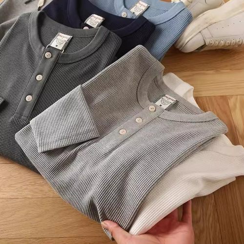 亨利领+华夫格套头打底衫长袖