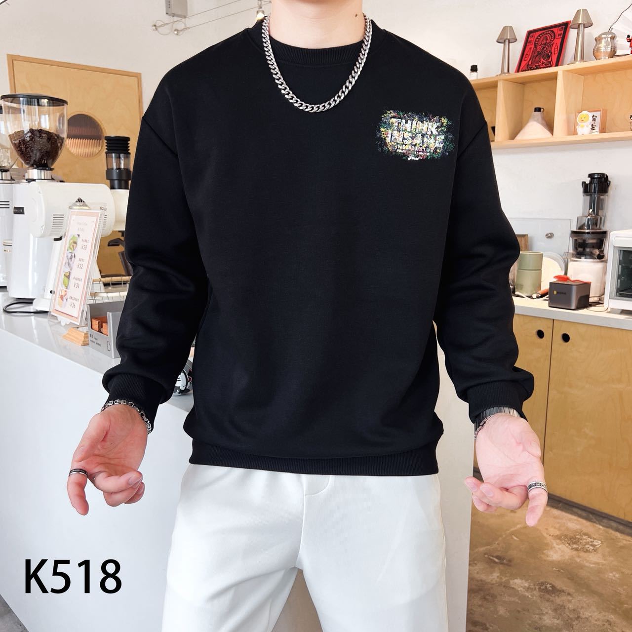 美式潮流彩色印花字母套头卫衣秋季新款时尚百搭圆领长袖修身情侣