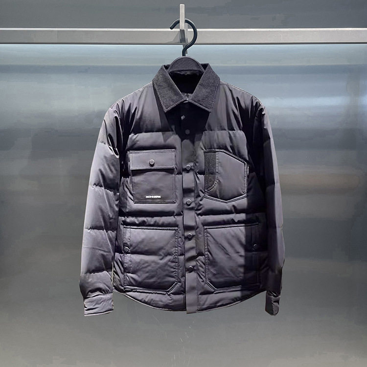 轻薄羽绒服男2025秋冬季新款衬衫式翻领青年刺绣工装休闲鸭绒外套