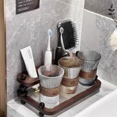 实木洗漱牙刷用卫生间牙刷置物架套装 漱口杯刷牙