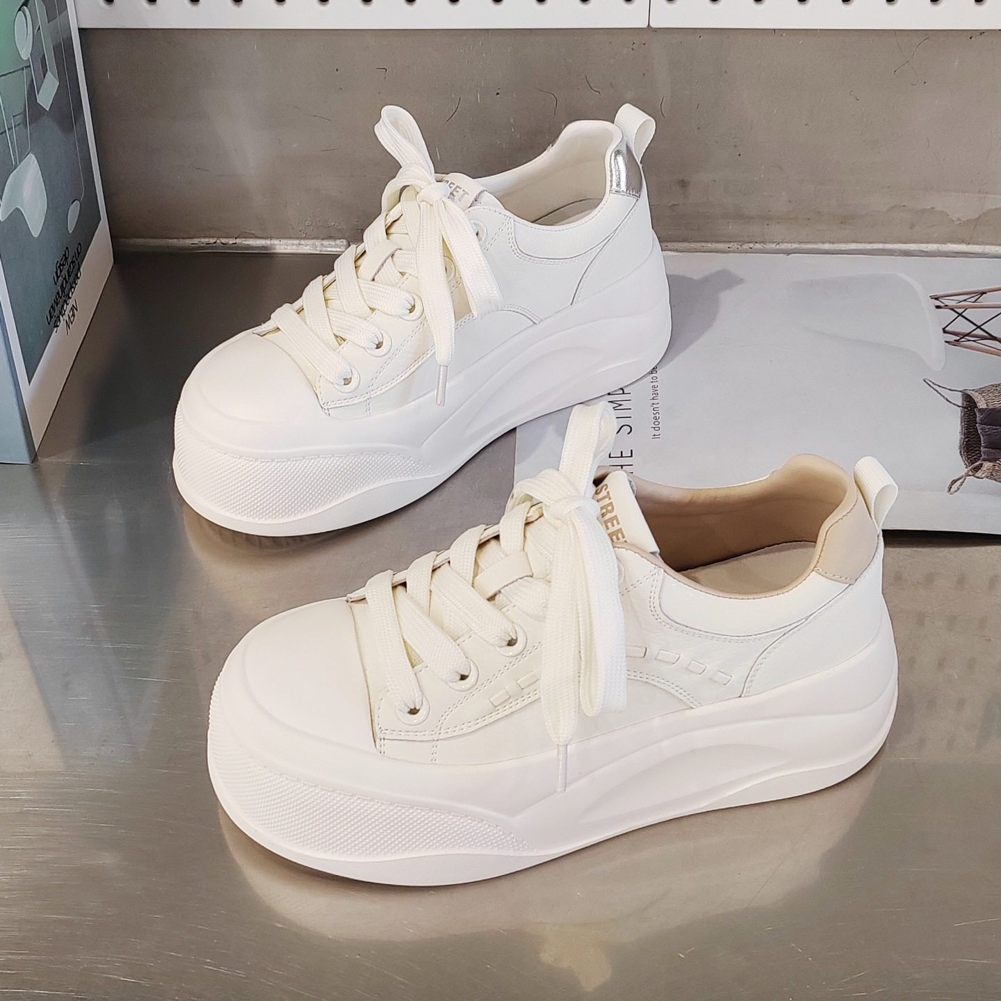 真皮厚底小白鞋女2026春季新款百搭运动休闲鞋舒适软底轻便板鞋,女鞋,时尚休闲鞋,淘宝优惠券,粉丝福利购,淘宝优惠卷