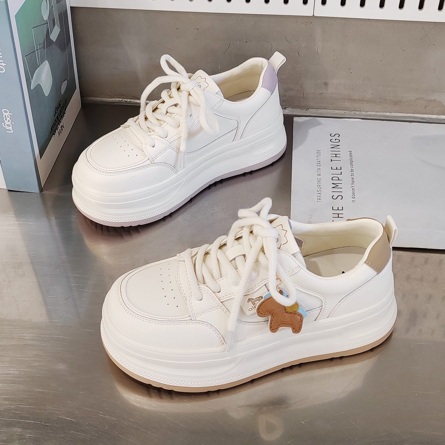 真皮厚底小白鞋女2026春季新款百搭透气面包女鞋增高休闲松糕板鞋,女鞋,时尚休闲鞋,淘宝优惠券,粉丝福利购,淘宝优惠卷