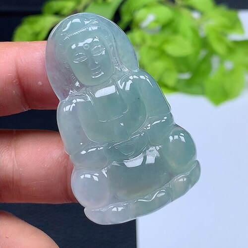 天然缅甸翡翠A货老坑料冰种晴绿底观音吊坠完美实拍玉吊坠女款