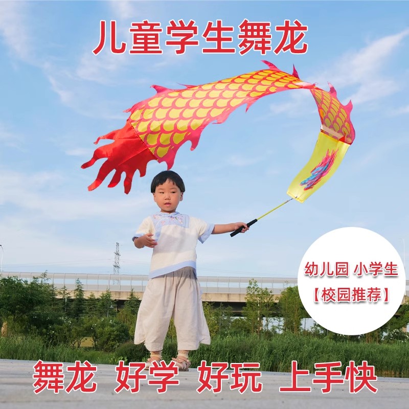 舞龙彩带健身甩甩龙儿童新款龙头舞龙表演道具广场舞健身甩龙彩带